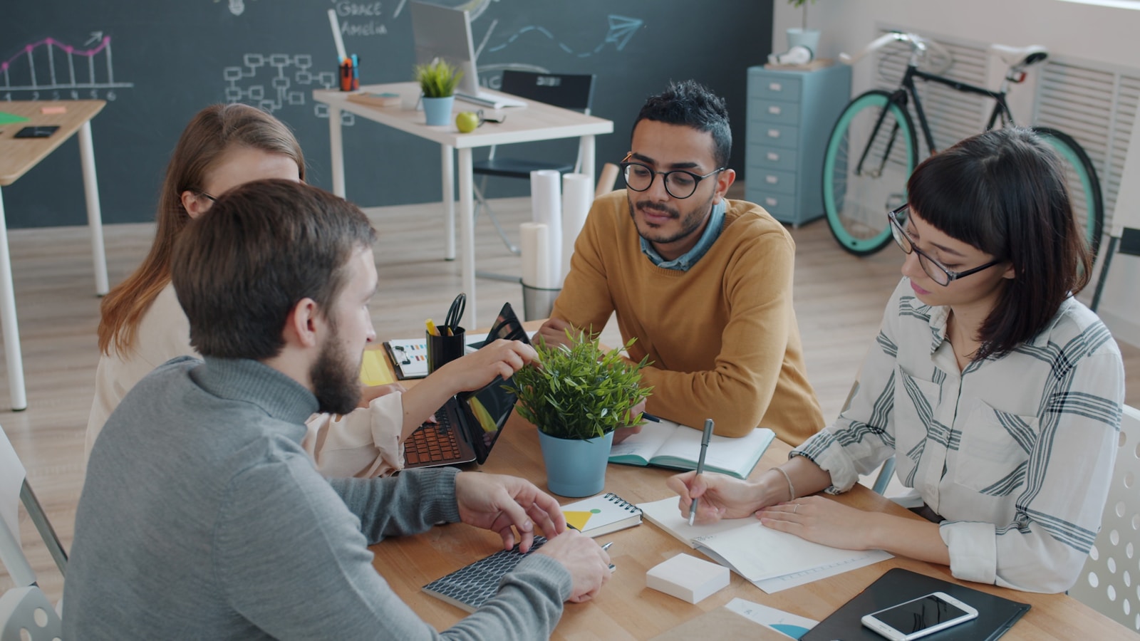 A team collaborating at work
